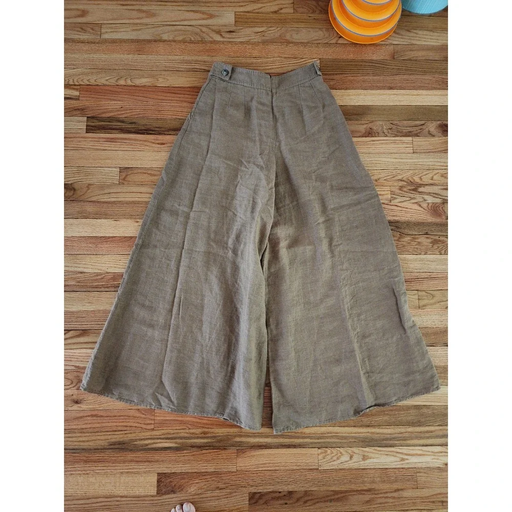 Banana Republic Lina Wide Leg Linen Pants Brown Pleated High Rise NWT 8
